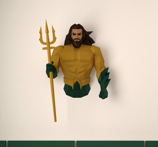 欧美创意3d纸模英雄海神波塞冬poseidon墙面装饰挂件手工材料包邮