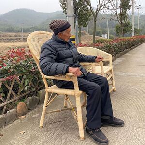 老式滕靠椅单人休闲圈椅适合老人坐的靠背椅子藤椅天然真藤太师椅
