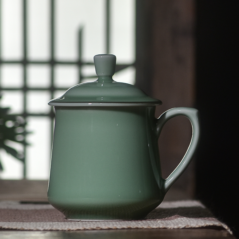 青瓷茶杯老板客用泡茶茶具带盖家用招待茶杯足浴店会所陶瓷水杯子