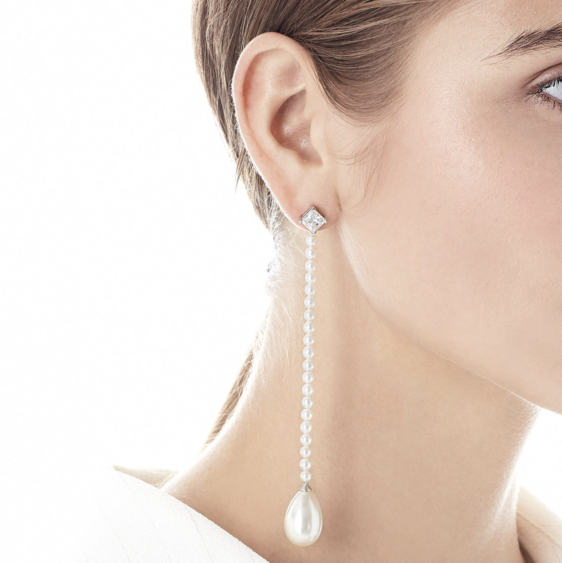 西班牙百年皇室majorica简约气质镶钻流苏12毫米水滴珍珠耳钉女