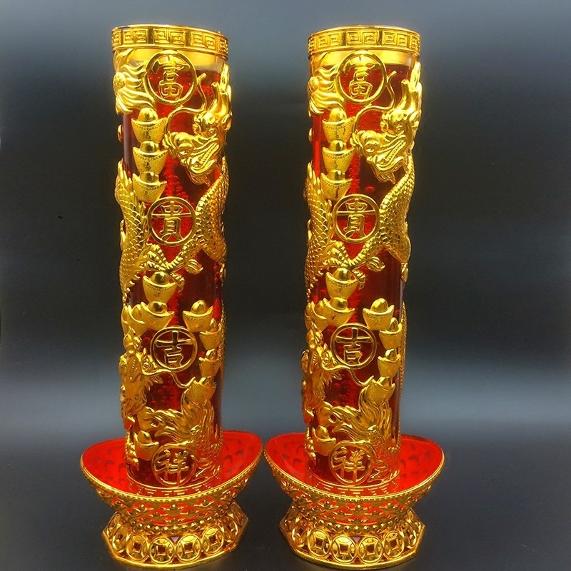 招财龙烛 佛堂红蜡烛婚庆结婚对烛无烟水晶礼佛供佛婚嫁防风对烛