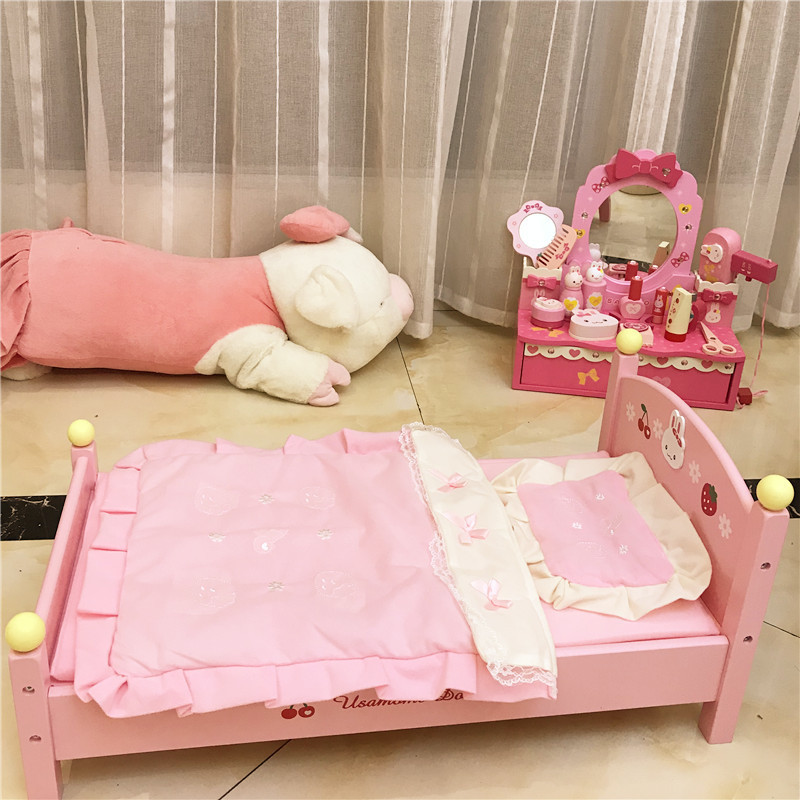 木制娃娃床小床过家家儿童玩具木质仿真家居礼物幼儿园区域角材料