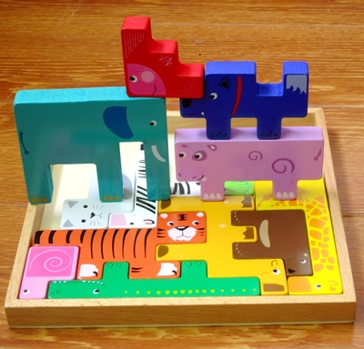 儿童早教益智动物立体俄罗斯积木拼图男女孩宝宝小朋友3456岁玩具