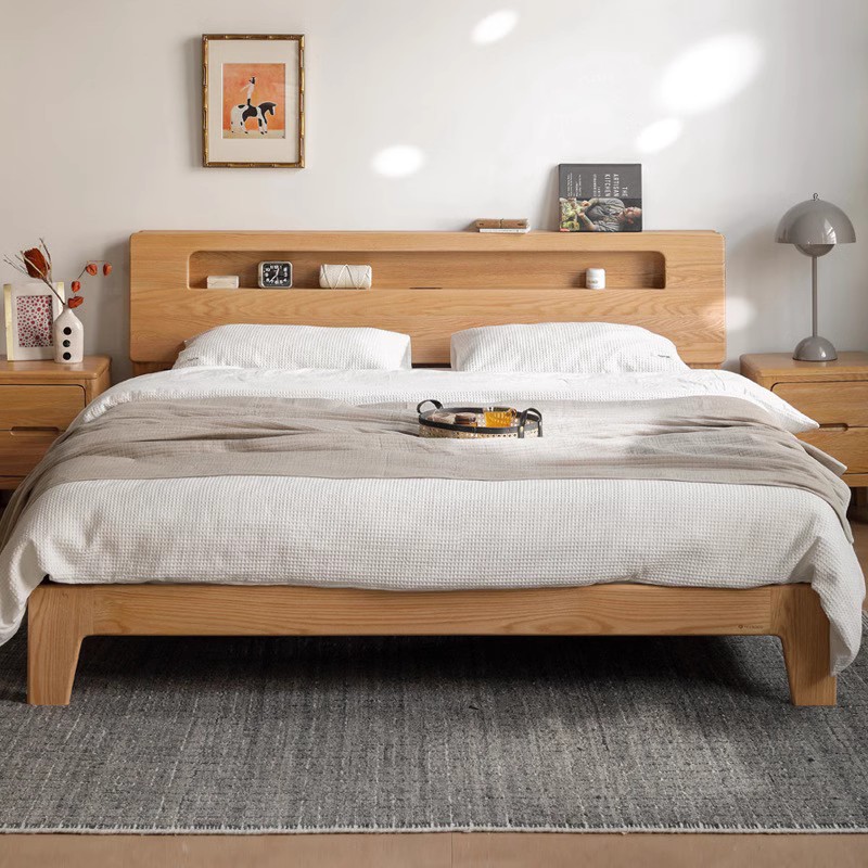 北欧全实木橡木床1.35米床1.5米1.8米简约纯实木单双人床