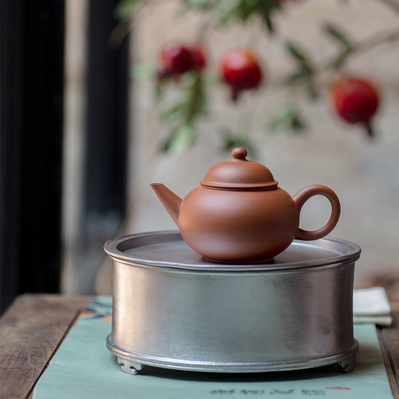 潮州手拉壶陈志坚水平壶原矿140ml茶壶纯全手工紫砂鸡蛋黄朱泥壶