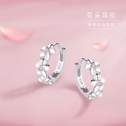 925纯银耳扣女耳环2019新款潮耳坠甜美耳饰2020年耳钉花朵款耳圈