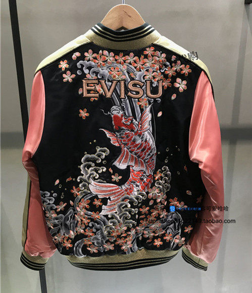 黄容代购evisu福神1eahtw9jk728xx女19秋冬刺绣鲤鱼夹克外套