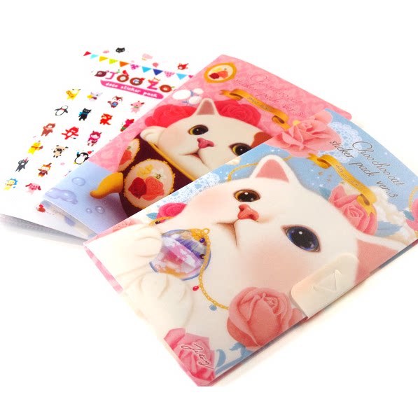 猫咪贴纸册套装可做票据夹封套手帐装饰贴纸透明手账贴纸8张入