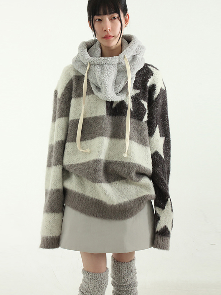 韩国代购23F/W US flag graphic mohair knit (unisex)针织毛衣女