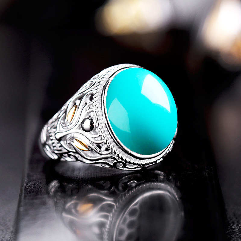 男士戒托空托s925纯银镶嵌兽面松石蜜蜡活口戒指 原价76元 现价73元