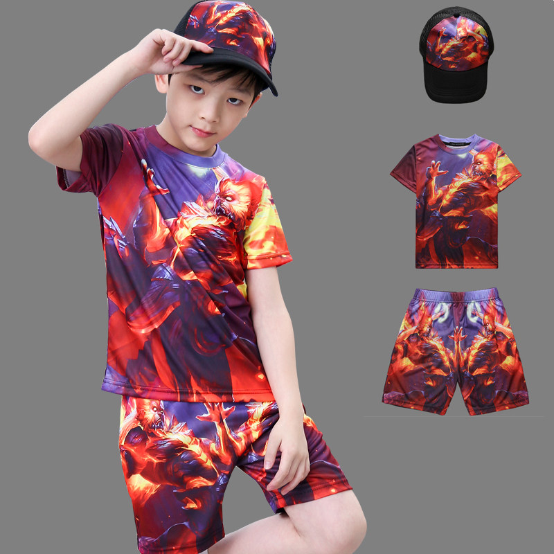 中大儿童衣服裤子送帽子三件套儿童套装小学生地狱火短袖夏装男童