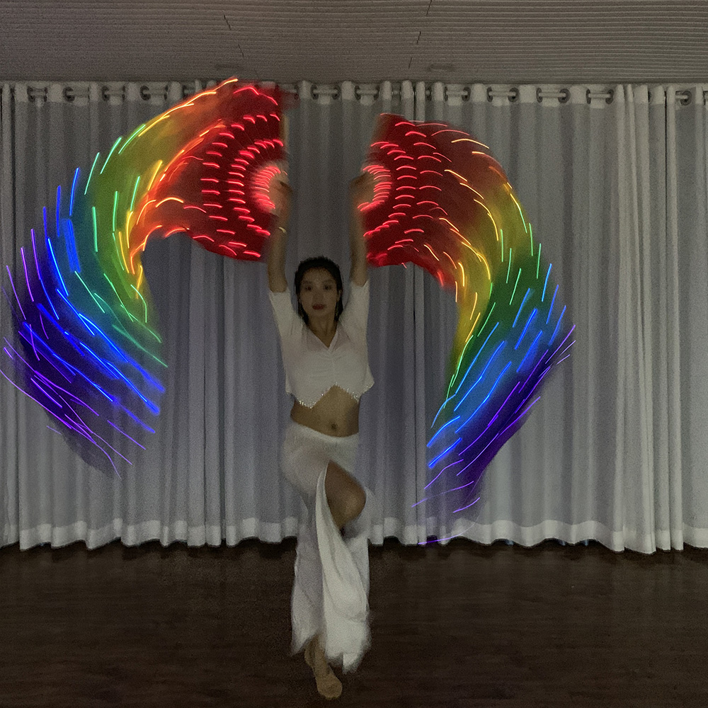 优核舞蹈led发光扇子彩虹五彩色锂电池充电款送充电线表演出道具