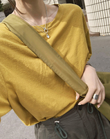 iWiNG 麻花边小设计 基础简约亚麻宽松洋气短袖T恤女装2019新款潮