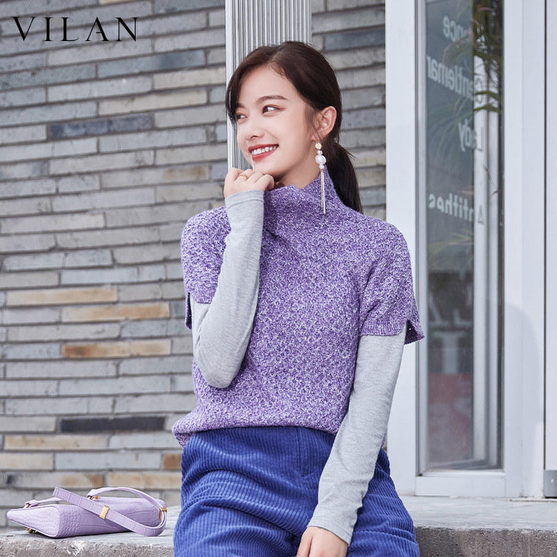 vilan慧兰针织打底衫女2021新款专柜女装上衣春秋季宽松短袖毛衣
