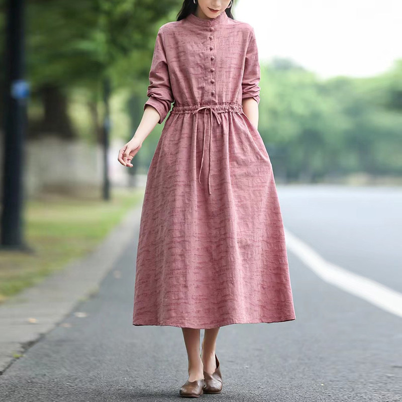 长袖连衣裙长裙亚麻