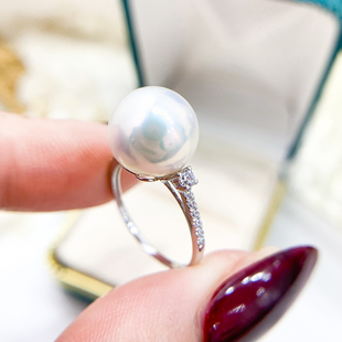 DIY珍珠小配件 G18K黄金珍珠戒指空托 时尚款指环 配1--13mm圆珠