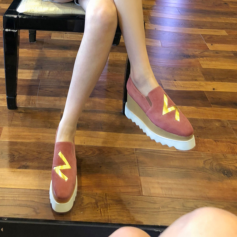 方頭閃電厚底松糕鞋女真皮2018春款新品歐美拼色磨砂高跟坡跟單鞋在類目 女鞋, 低幫鞋中 - 來自Buy2taobao.com提供專業的淘寶代購服務