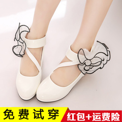 女童小高跟皮鞋春秋季韩版新款花朵舞蹈白色公主鞋中大童演出皮鞋