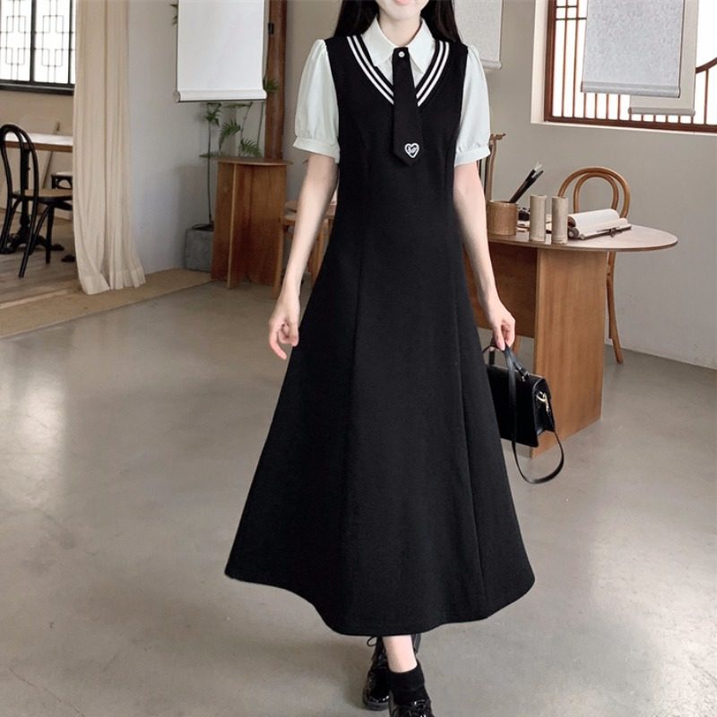 18岁成人礼礼服女高中生女孩学院少女大码胖mm女生假两件裙子女夏