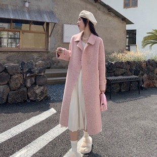 粉色高端双面羊绒大衣女2023新款秋冬中长款时尚羊毛呢子大衣外套