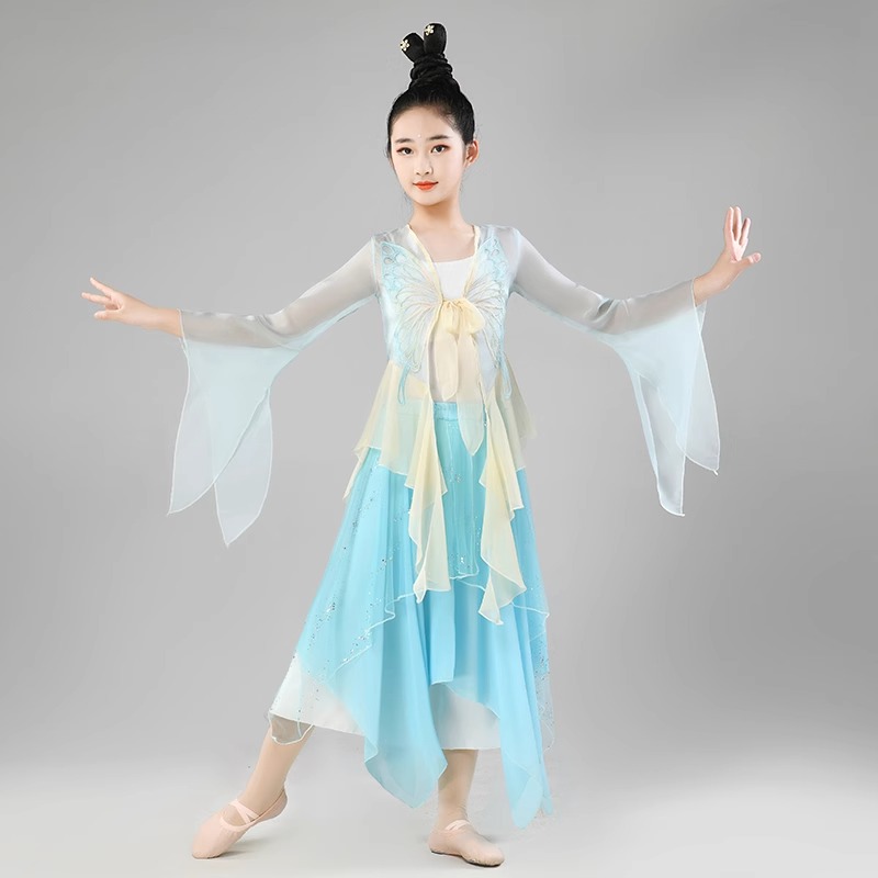 儿童演出服古典舞表演服扇子舞演出服中国风舞蹈女童古风纱衣女孩