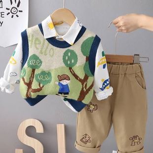 定制婴儿衣服春秋外出服毛衣可爱超萌小男孩套装分体一周岁男宝宝