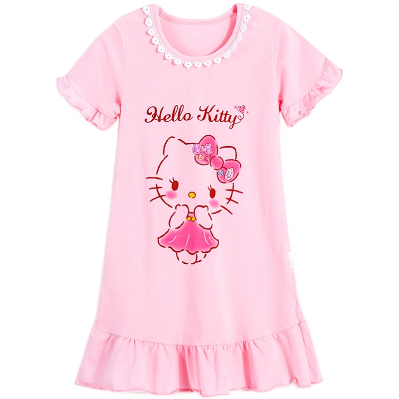 凯蒂猫儿童睡裙女童夏季薄款夏装宝宝女孩睡衣春秋纯棉公主家居服