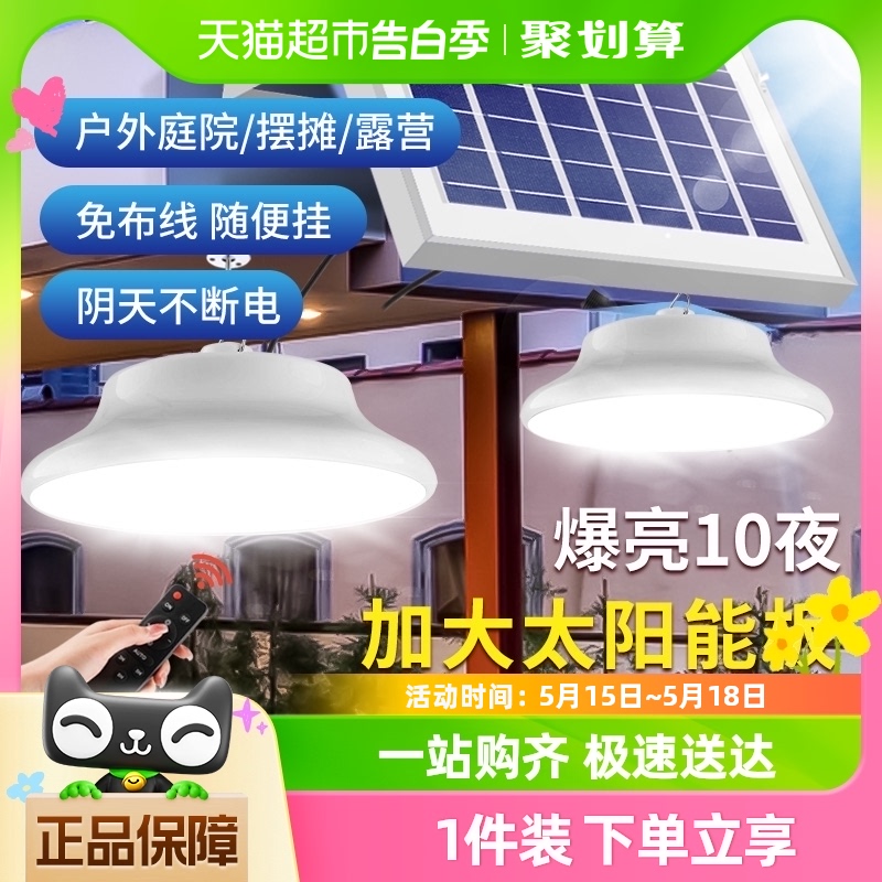 太阳能户外庭院路灯家用充电室内照明一拖二分体式吊LED灯泡100W