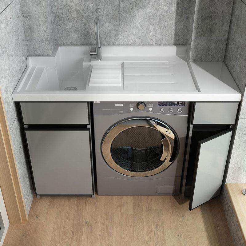 太空铝洗衣柜阳台洗衣机一体柜切角定制洗手盆组合洗衣池带搓衣板
