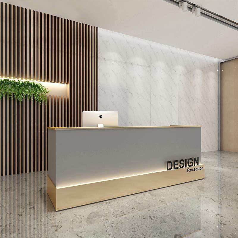 公司前台不锈钢收银台简约现代服装店小型店铺吧台桌公司接待柜台