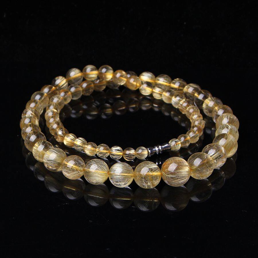 精选顶级天然金发晶顺发项链 通透极品 正财辟邪 61.11克