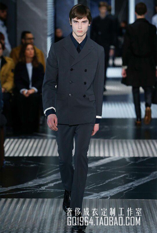 直筒双排平驳领中长秋装男士西装外套冬装西服大牌t台走秀款订做