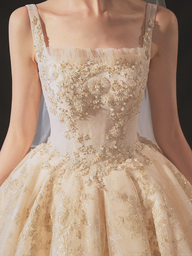 吊带婚纱2021新款星空森系超仙梦幻婚纱礼服拖尾新娘婚纱定制批发