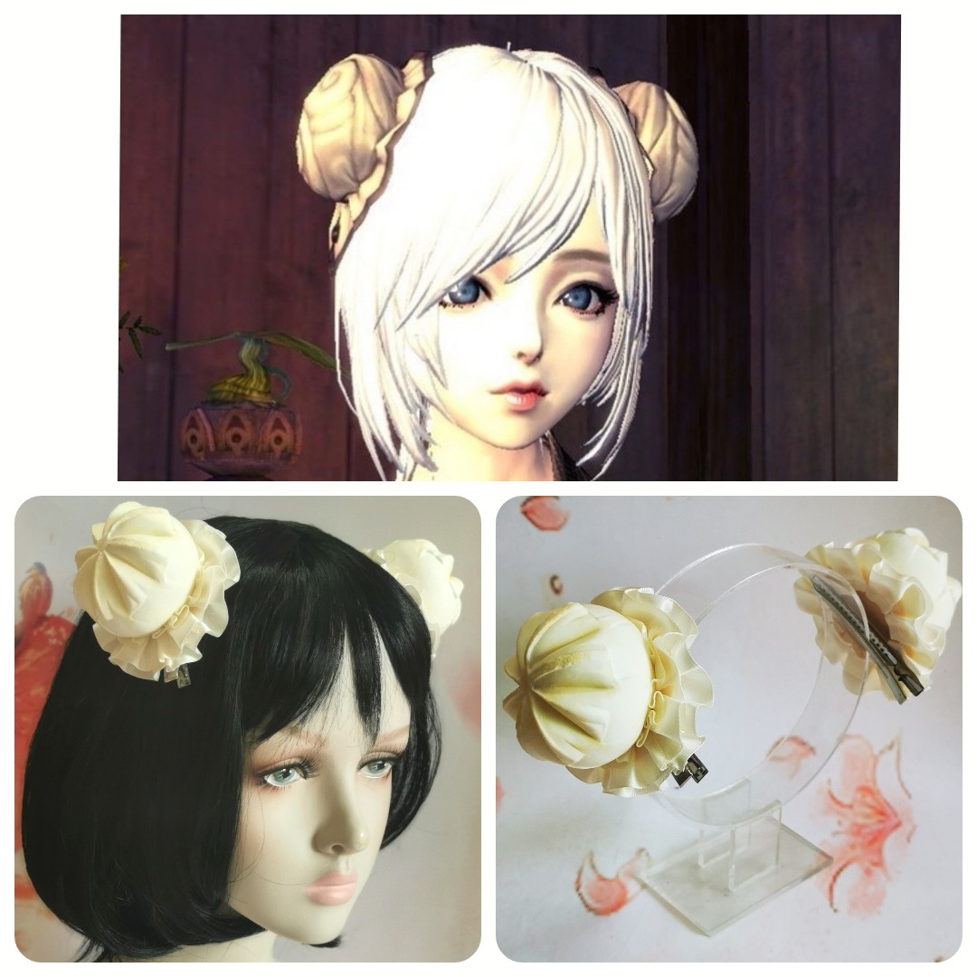 中国风仿真包子头发饰古风剑灵人族中华娘中秋动漫少女风丸子头饰
