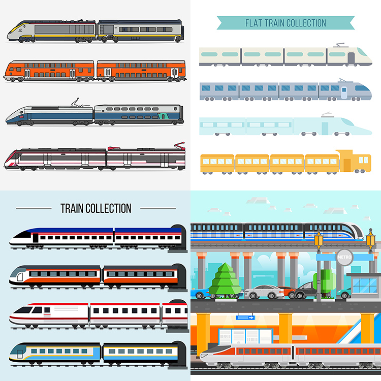 卡通高铁动车ai矢量素材扁平化交通工具列车火车设计