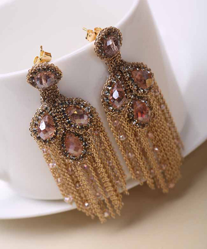 青青韩国饰品的优惠券大全—韩版防过敏k金耳钉耳饰女水晶镶钻细链