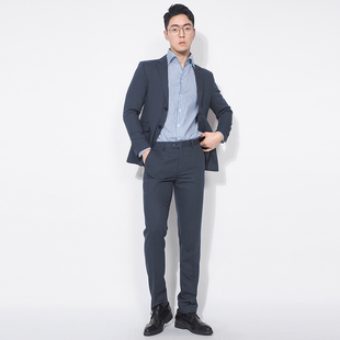 川泽男士纯色西装二件套新款韩版修身轻商务套西日常休闲西服套装