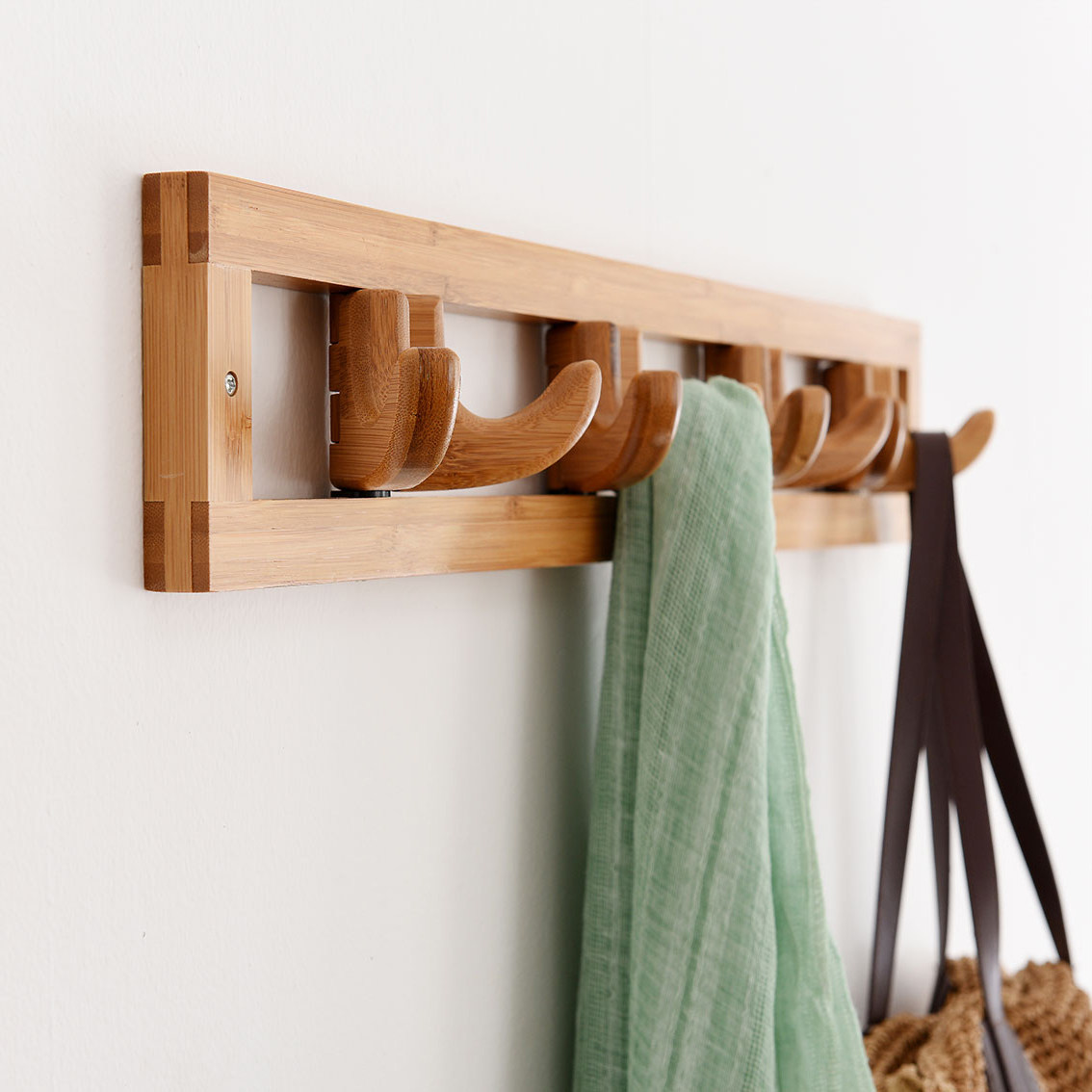 楠竹挂钩壁挂衣帽钩多功能实木门后墙上挂衣钩墙壁排钩折叠衣帽架