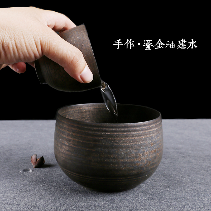 鎏金釉茶洗 陶瓷大建水 铁锈釉茶渣缸水洗个性杯洗废水缸茶具配件