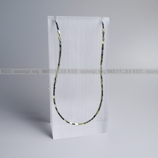 Ciel原创手工天然黑胆石项链锁骨链短链极细1.5mm长方珠闪亮绿色