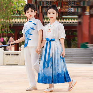 小学生大合唱演出服中国风汉服幼儿园新中式马面裙六一女儿童夏季