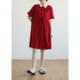 天然出品 宽松休闲撞色中长款雪纺短袖红色连衣裙夏季QA2618