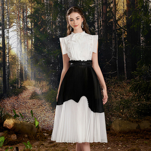 越南小众品牌HATONG 2023年夏季新款优雅黑白蕾丝花朵气质套装裙