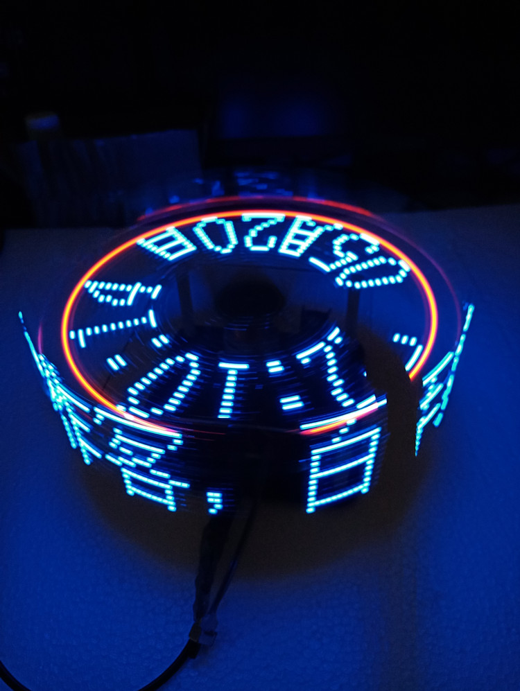 十字平面立体LED旋转套件二合一单片机POV旋转时钟套件蓝色灯散件