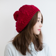 毛线贝雷帽韩版冬季毛线帽子女士可爱蓓蕾帽堆堆帽手工针织帽女