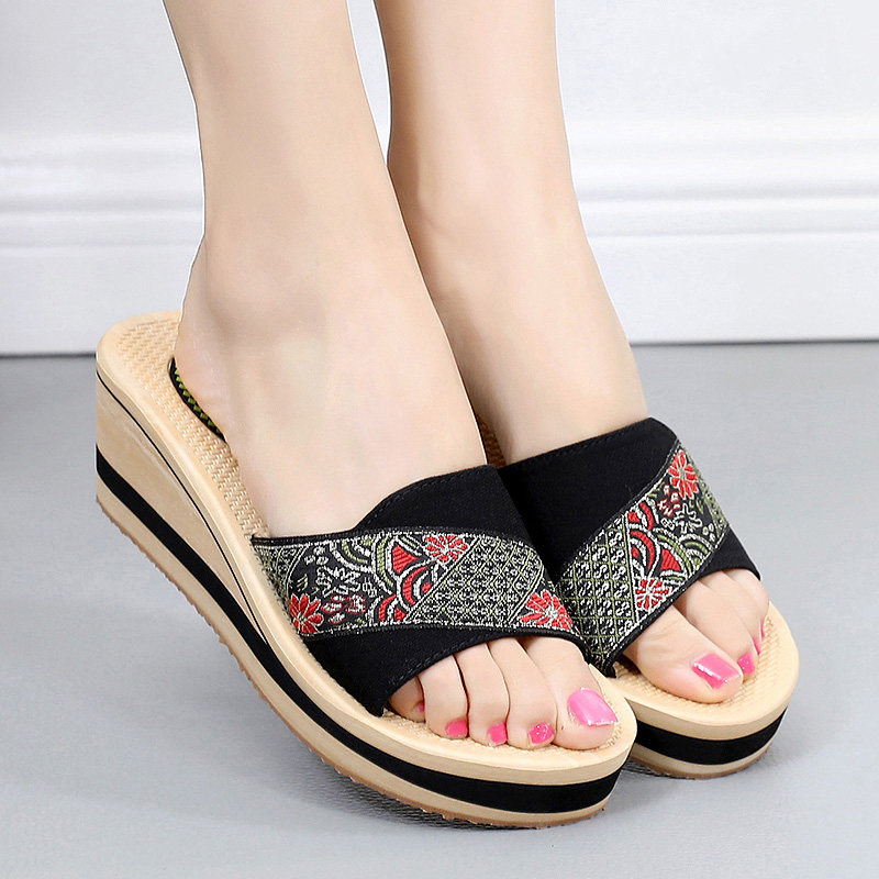 越南平仙拖鞋女沙滩时尚凉拖夏季外穿度假女士坡跟厚底一字拖新款