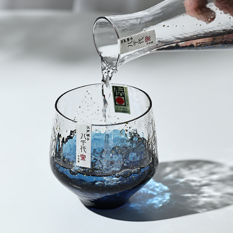 日本东洋佐佐木八千代窑金箔酒壶星空杯手工玻璃杯清酒杯酒具套装