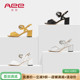 Aee/爱意凉鞋夏季高跟女1619203004外牛皮内里猪皮粗跟
