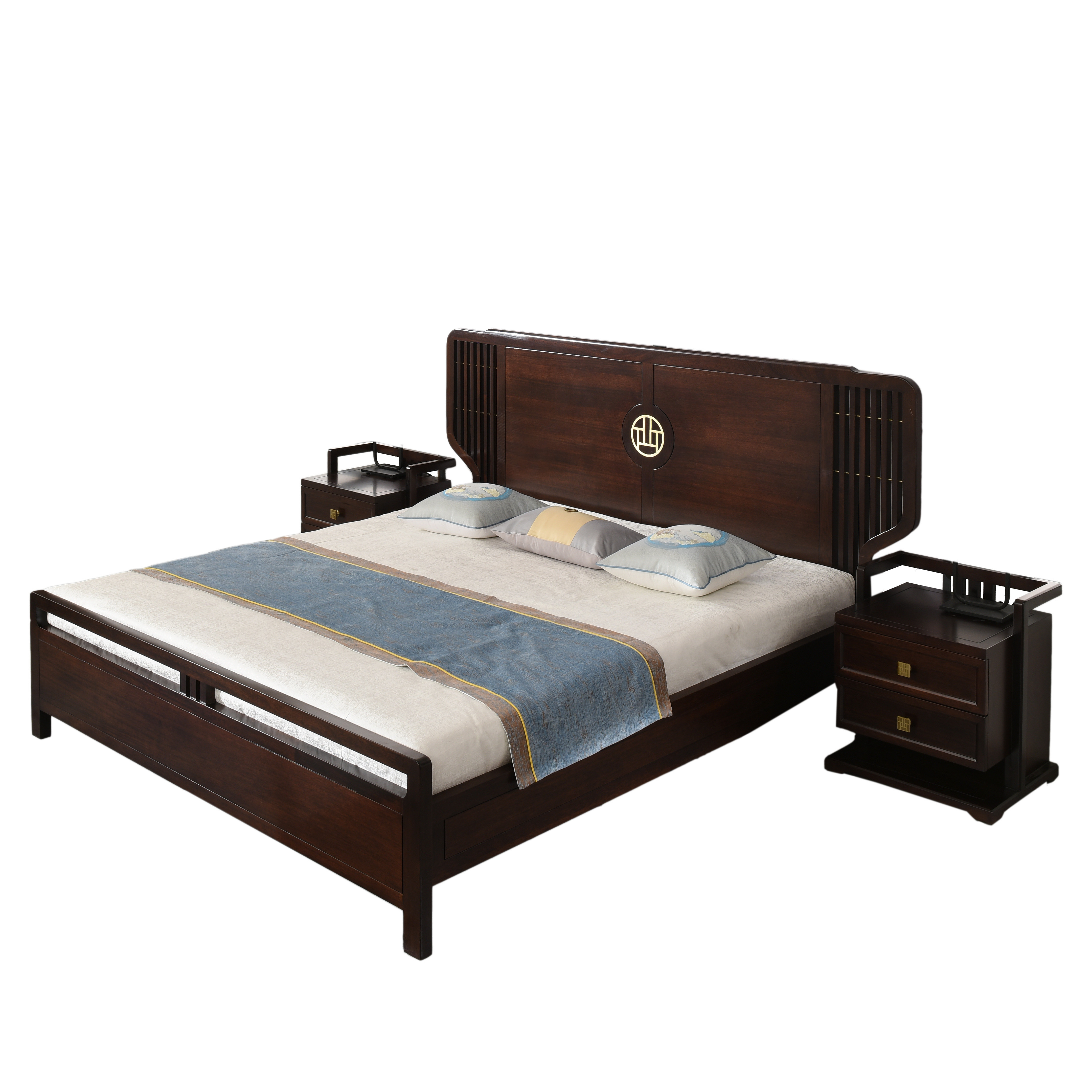 新中式床黑檀木全实木床1.8米双人床现代简约实木床主卧大床