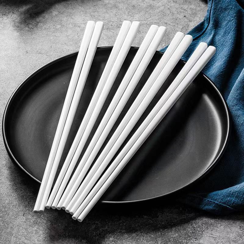 陶瓷筷子高档家用纯色高颜值耐高温防霉防潮抗菌公筷精品纯白筷子